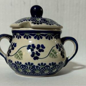 Manufaktura Boleslawiec Polish Pottery Sugar Bowl w/ Lid- THREE SISTERS Pattern